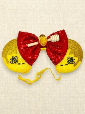 Elastic Yellow Sequin Winnie the Pooh Minnie Ears | Disney-Inspired Mouse Ears